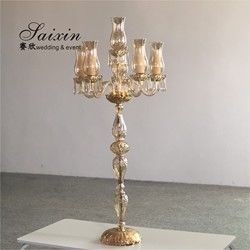 ZT-394 wedding decoration 6 arms  cut glass cup tall gold color  candle holder candelabras