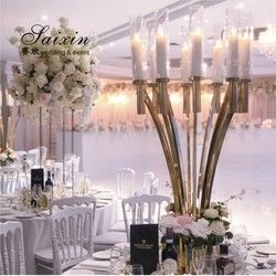 ZT-396S Hot sale  Silver metal centerpiece candlestick stands for wedding decor