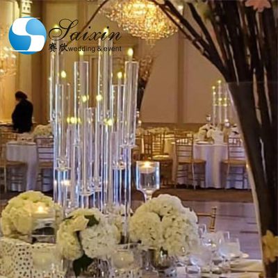 antique square base straight pole candelabras with crystals wedding centerpiece
