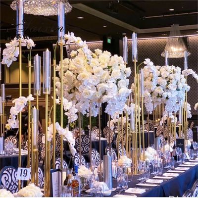 Hot sell tall gold candle holder centerpieces for wedding decoration
