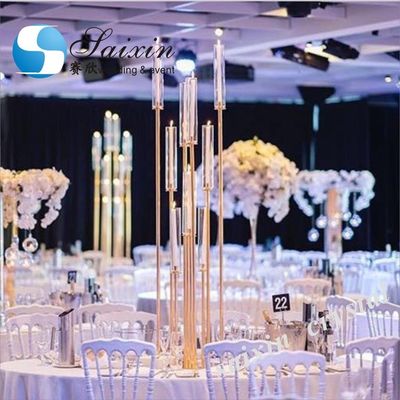 Hot sell tall gold candle holder centerpieces for wedding decoration