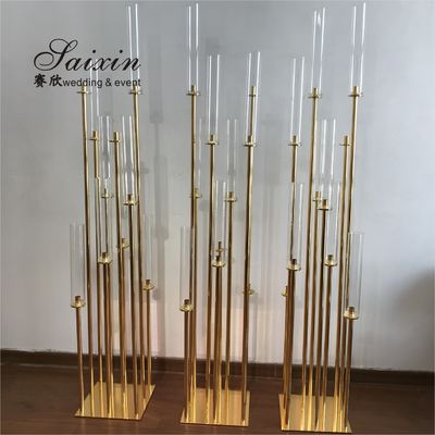 Hot sell tall gold candle holder centerpieces for wedding decoration