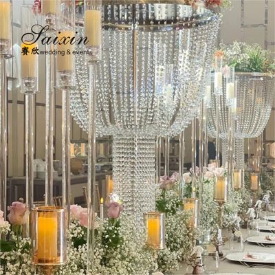 Saixin hot sale  wedding decoration large crystal centerpiece flower stands