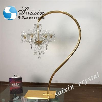 New ! Gorgeous gold stand with crystal chandelier for wedding table decoration center pieces