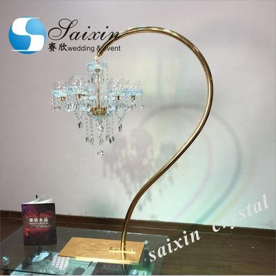 New ! Gorgeous gold stand with crystal chandelier for wedding table decoration center pieces