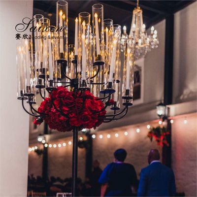 ZT-361 Decoration international 25 arms wedding metal candelabra with glass cylinder