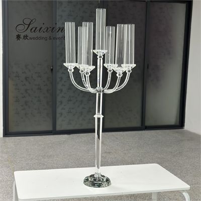 New design 7 arms crystal candle holder for wedding table decor
