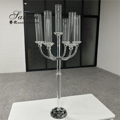 New design 7 arms crystal candle holder for wedding table decor