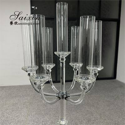 New design 7 arms crystal candle holder for wedding table decor
