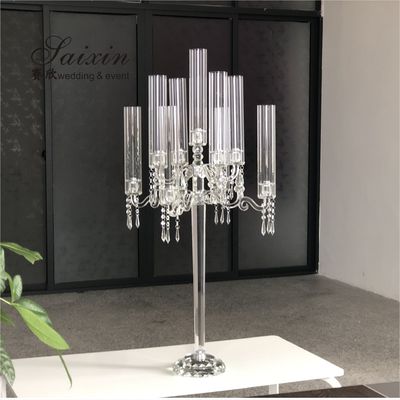 Tall Glass Crystal Candelabra 5 Arm 9 Arm Wedding Table Centerpiece