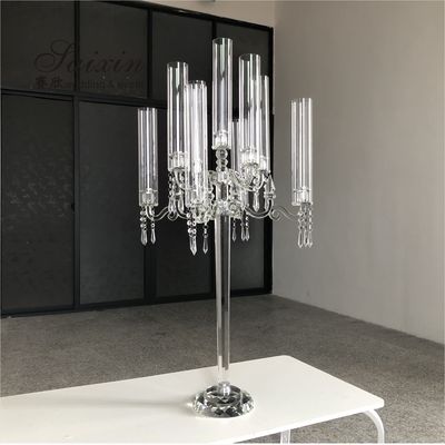 Tall Glass Crystal Candelabra 5 Arm 9 Arm Wedding Table Centerpiece
