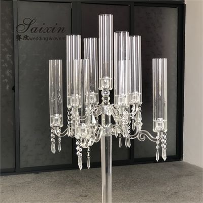 Tall Glass Crystal Candelabra 5 Arm 9 Arm Wedding Table Centerpiece