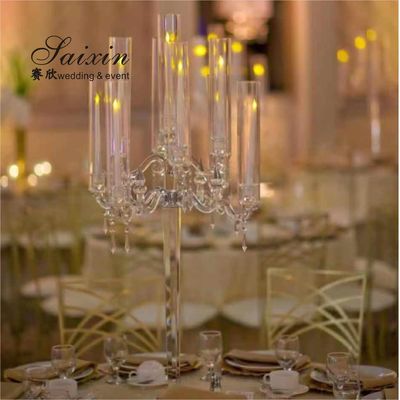 Tall Glass Crystal Candelabra 5 Arm 9 Arm Wedding Table Centerpiece