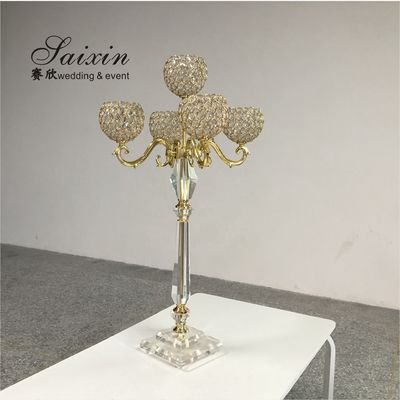 Gorgeous 5 arms gold globe candelabra wedding table center pieces