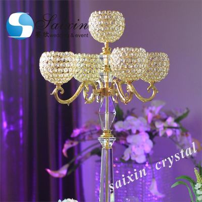Gorgeous 5 arms gold globe candelabra wedding table center pieces