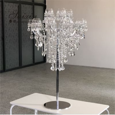 Luxury 15 head crystal beaded  candle stand  for wedding table centerpieces