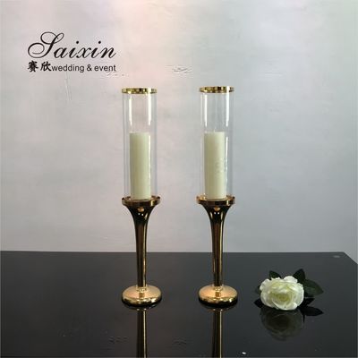 ZT-014G Single Crystal Golden Metal Candles Holder Wedding Centerpieces