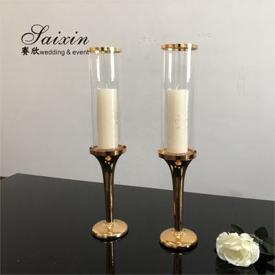 ZT-014G Single Crystal Golden Metal Candles Holder Wedding Centerpieces