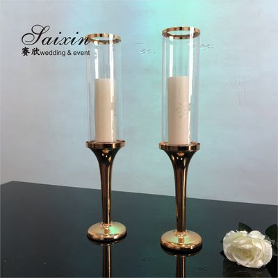 ZT-014G Single Crystal Golden Metal Candles Holder Wedding Centerpieces