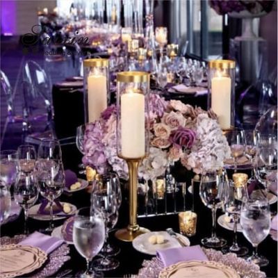 ZT-014G Single Crystal Golden Metal Candles Holder Wedding Centerpieces
