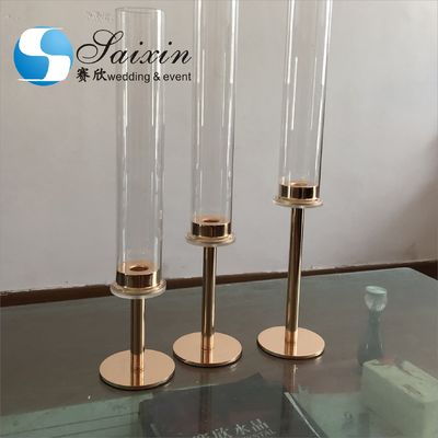 ZT-014G Single Crystal Golden Metal Candles Holder Wedding Centerpieces