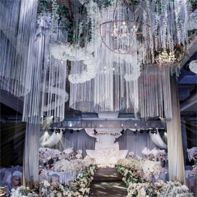 Elegant  Wedding Ceiling Decoration Champagne colors Fabric String Curtain Ceiling Drape