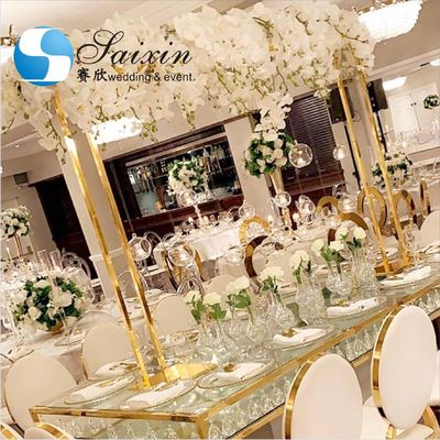 1.8m large shiny gold metal flower stand with battery working crystal chandeliers for wedding table decoration