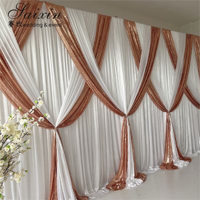 Wedding Decoration Backdrop Curtain White Gold Double Cloth Custom Backdrop Wedding Drapes