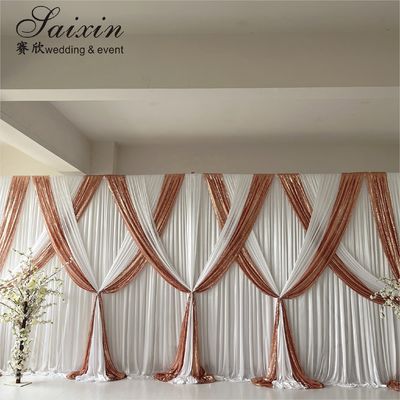 Wedding Decoration Backdrop Curtain White Gold Double Cloth Custom Backdrop Wedding Drapes