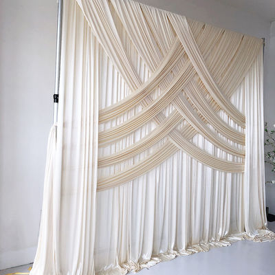 Custom Luxury Wedding Backdrop Double Drape White Cloth Curtains Cross Valance  Wedding Backdrop