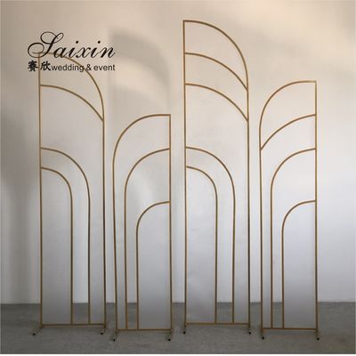 Church Wedding Backdrop Flower Decoration Portable 4 Pcs Set Gold Frame Fabric Sequin Stand