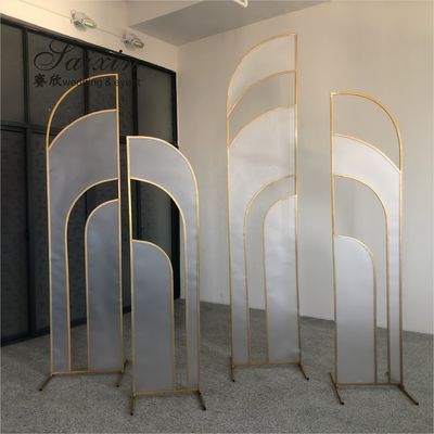 Church Wedding Backdrop Flower Decoration Portable 4 Pcs Set Gold Frame Fabric Sequin Stand