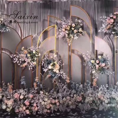 Church Wedding Backdrop Flower Decoration Portable 4 Pcs Set Gold Frame Fabric Sequin Stand