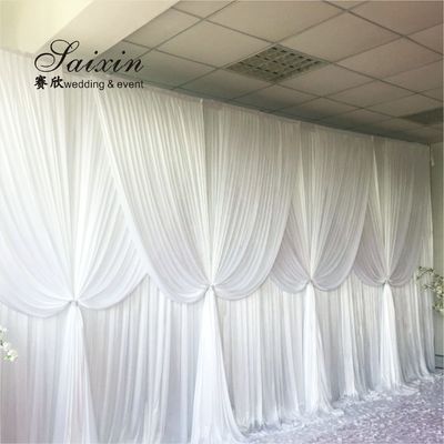 New design double drape white cloth curtains cross valance for wedding Decorative backdrop