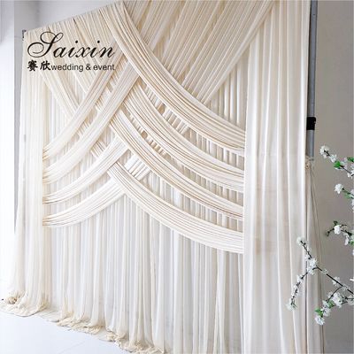 New design double drape white cloth curtains cross valance for wedding Decorative backdrop