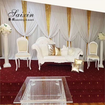 New design double drape white cloth curtains cross valance for wedding Decorative backdrop