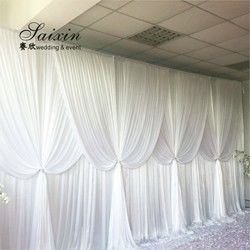 New design double drape white cloth curtains cross valance for wedding Decorative backdrop