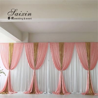 Hot sale wedding backdrop double drape red curtains cross valance