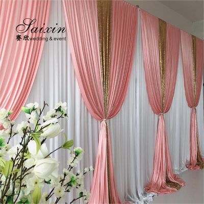 Hot sale wedding backdrop double drape red curtains cross valance
