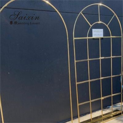 Factory wholesale luxury wedding furniture golden stainless steel arch panel steel door for event stage Backdrop