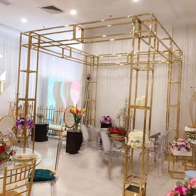 Factory wholesale luxury wedding furniture golden stainless steel arch panel steel door for event stage Backdrop