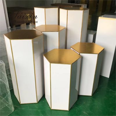 Factory wholesale square gold side white  acrylic pedestal columns for wedding event