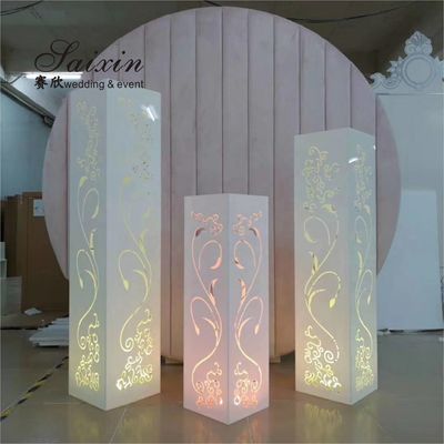 Factory wholesale square gold side white  acrylic pedestal columns for wedding event