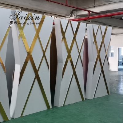 Unique new  wedding furniture  white acrylic stand with gold design white background wedding hall decoratios