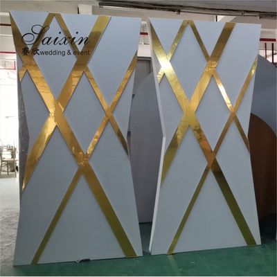 Unique new  wedding furniture  white acrylic stand with gold design white background wedding hall decoratios