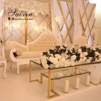 Unique new  wedding furniture  white acrylic stand with gold design white background wedding hall decoratios