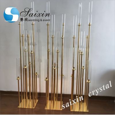 Beautiful gold metal candle holder for wedding decorating backdrop