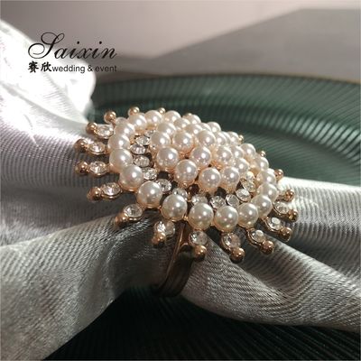 Gold Sparkle Pearl Napkin And Ring Set Diamond For Wedding Dinner Table