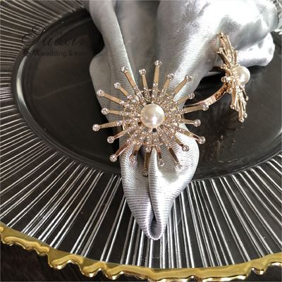 Pearl Napkin And Ring Set Flower Ray Gold Metal 6cm