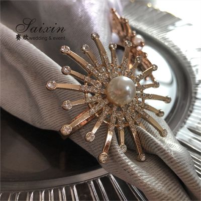 Pearl Napkin And Ring Set Flower Ray Gold Metal 6cm